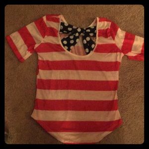 Red & White Stripes w/ Spotted Blue Bow